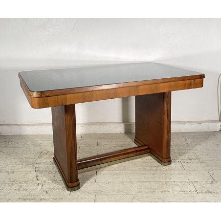 TAVOLO SCRIVANIA ART DECÒ ANNI 30/40 TABLE SCRITTOIO LEGNO RADICA VETRO