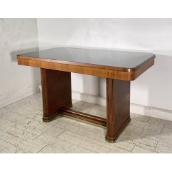 TAVOLO SCRIVANIA ART DECÒ ANNI 30/40 TABLE SCRITTOIO LEGNO RADICA VETRO