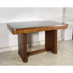 TAVOLO SCRIVANIA ART DECÒ ANNI 30/40 TABLE SCRITTOIO LEGNO RADICA VETRO