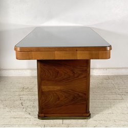 TAVOLO SCRIVANIA ART DECÒ ANNI 30/40 TABLE SCRITTOIO LEGNO RADICA VETRO