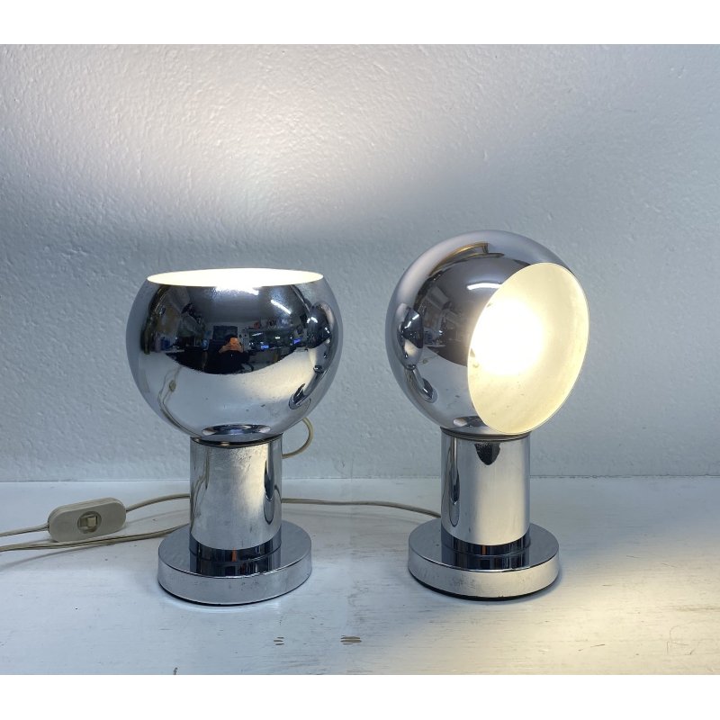 COPPIA LAMPADA TAVOLO ANNI 70 METALLO CROMATO VINTAGE ABATJOUR REGOLABILI DESIGN
