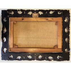 GRANDE ANTICO DIPINTO OLIO ALPEGGIO MONTAGNE BAITA PAESAGGIO MONTANO FIGURA '800