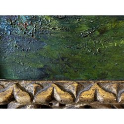 GRANDE ANTICO DIPINTO OLIO ALPEGGIO MONTAGNE BAITA PAESAGGIO MONTANO FIGURA '800