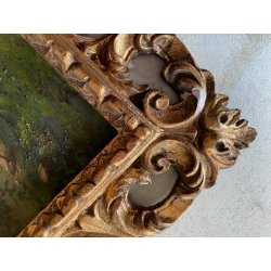 GRANDE ANTICO DIPINTO OLIO ALPEGGIO MONTAGNE BAITA PAESAGGIO MONTANO FIGURA '800