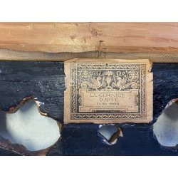 GRANDE ANTICO DIPINTO OLIO ALPEGGIO MONTAGNE BAITA PAESAGGIO MONTANO FIGURA '800