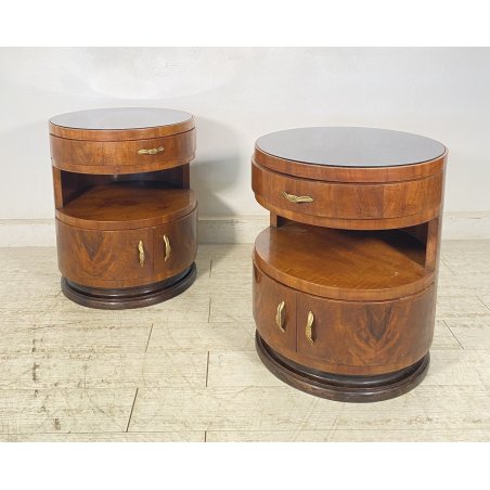 ANTICA COPPIA COMODINO Art Decò LEGNO RADICA NOCE PIANO VETRO MODERN NIGHT SIDE