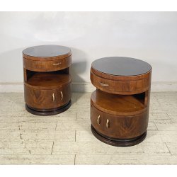 ANTICA COPPIA COMODINO Art Decò LEGNO RADICA NOCE PIANO VETRO MODERN NIGHT SIDE