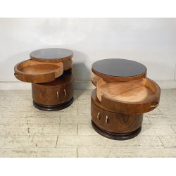 ANTICA COPPIA COMODINO Art Decò LEGNO RADICA NOCE PIANO VETRO MODERN NIGHT SIDE