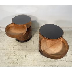 ANTICA COPPIA COMODINO Art Decò LEGNO RADICA NOCE PIANO VETRO MODERN NIGHT SIDE