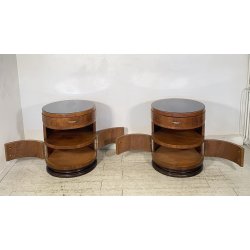 ANTICA COPPIA COMODINO Art Decò LEGNO RADICA NOCE PIANO VETRO MODERN NIGHT SIDE