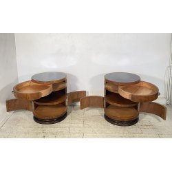 ANTICA COPPIA COMODINO Art Decò LEGNO RADICA NOCE PIANO VETRO MODERN NIGHT SIDE