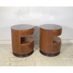 ANTICA COPPIA COMODINO Art Decò LEGNO RADICA NOCE PIANO VETRO MODERN NIGHT SIDE