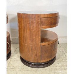 ANTICA COPPIA COMODINO Art Decò LEGNO RADICA NOCE PIANO VETRO MODERN NIGHT SIDE