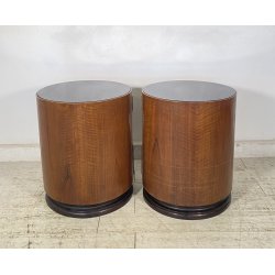 ANTICA COPPIA COMODINO Art Decò LEGNO RADICA NOCE PIANO VETRO MODERN NIGHT SIDE