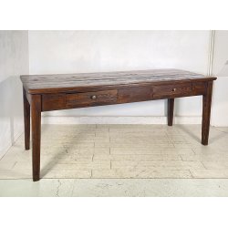 ANTICO GRANDE TAVOLO PRANZO RETTANGOLARE LEGNO LARICE 2 CASSETTI TABLE SALA 1800