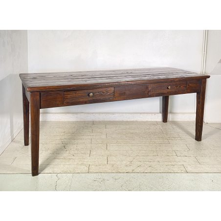 ANTICO GRANDE TAVOLO PRANZO RETTANGOLARE LEGNO LARICE 2 CASSETTI TABLE SALA 1800