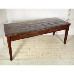 ANTICO GRANDE TAVOLO PRANZO RETTANGOLARE LEGNO LARICE 2 CASSETTI TABLE SALA 1800