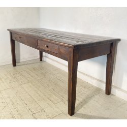 ANTICO GRANDE TAVOLO PRANZO RETTANGOLARE LEGNO LARICE 2 CASSETTI TABLE SALA 1800