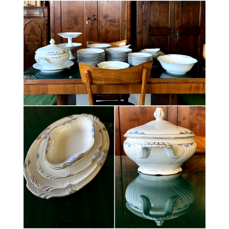 SERVIZIO PIATTI Art Decò 12 Pers. PORCELLANA Bavaria DECORO AZZURRO ARGENTO '40