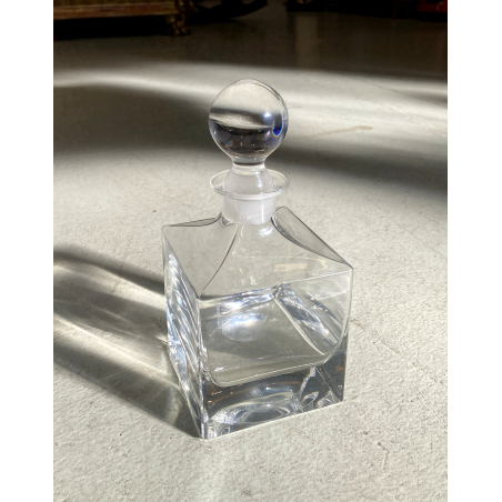 VINTAGE DECANTER CRISTALLO CUBO TAPPO a SFERA Cristalleria Europa 11x11x23,5 cm