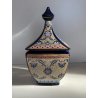 VASO POTICHE CERAMICA BLU COBALTO DECORO SMALTO POLICROMO ORO STILE CINESE 28/cm