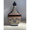 VASO POTICHE CERAMICA BLU COBALTO DECORO SMALTO POLICROMO ORO STILE CINESE 28/cm