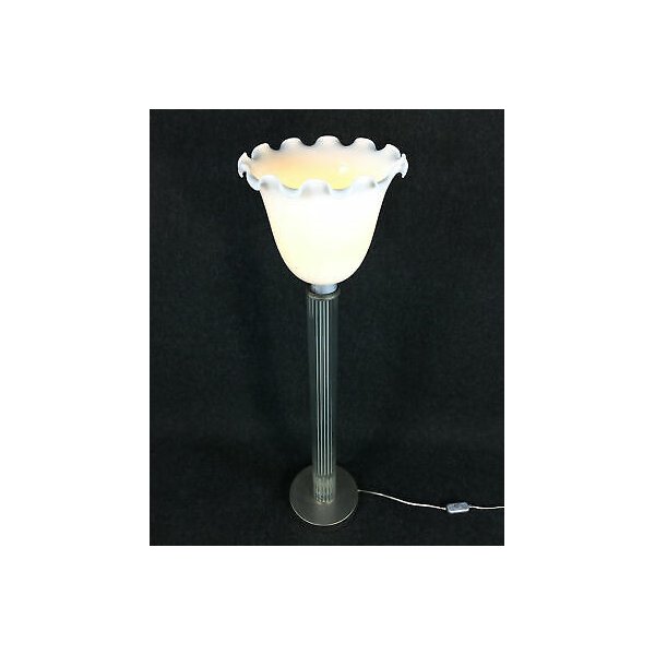 Lampada A Tulipano Bali Artigianale – Piantana Da Tavolo 60 Cm In Tessuto E Metallo, Colore Lilla, Luce Calda, Fatta A Mano