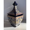 VASO POTICHE CERAMICA BLU COBALTO DECORO SMALTO POLICROMO ORO STILE CINESE 28/cm