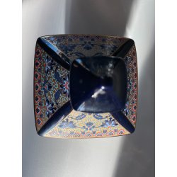VASO POTICHE CERAMICA BLU COBALTO DECORO SMALTO POLICROMO ORO STILE CINESE 28/cm