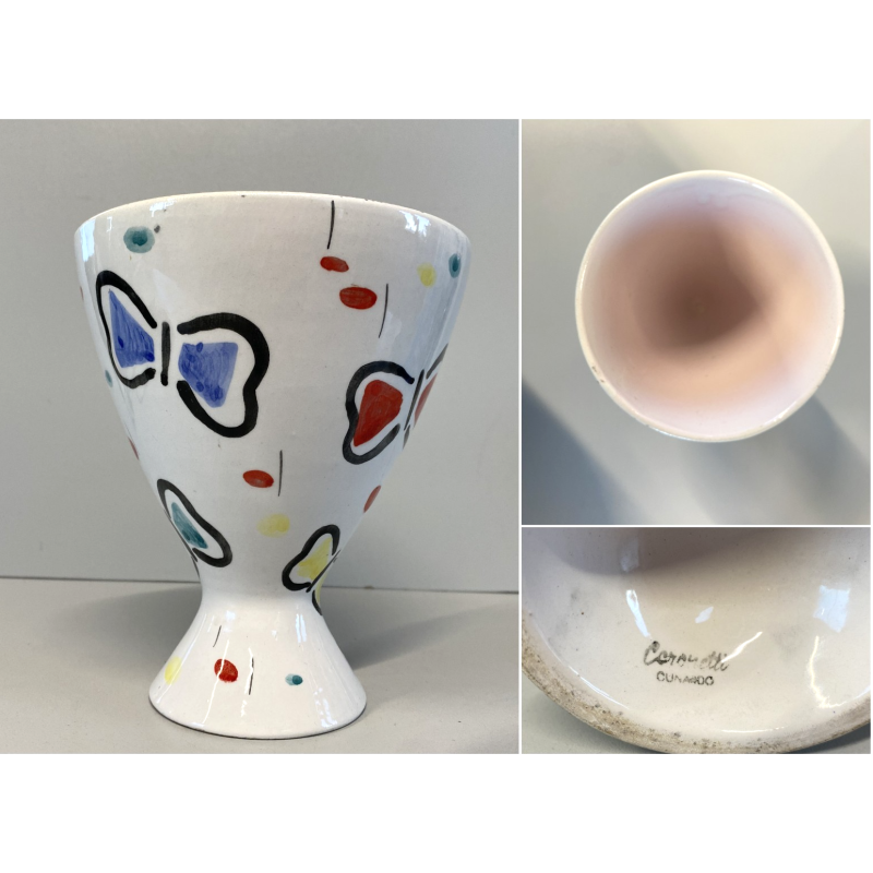 VASO COPPA VINTAGE CERAMICA Coronetti Cunardo SMALTO COLAGGIO FARFALLE '50