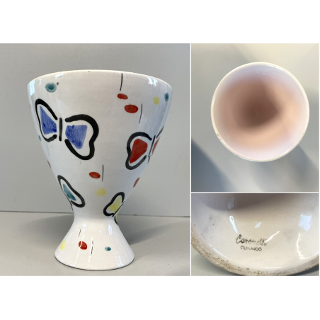 VASO COPPA VINTAGE CERAMICA Coronetti Cunardo SMALTO COLAGGIO FARFALLE '50