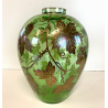 ANTICO VASO VETRO VERDE TRASPARENTE DECORO ARGENTATO TRALCI VITE ART NOUVEAU '20