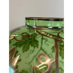 ANTICO VASO VETRO VERDE TRASPARENTE DECORO ARGENTATO TRALCI VITE ART NOUVEAU '20