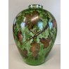 ANTICO VASO VETRO VERDE TRASPARENTE DECORO ARGENTATO TRALCI VITE ART NOUVEAU '20