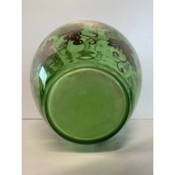 ANTICO VASO VETRO VERDE TRASPARENTE DECORO ARGENTATO TRALCI VITE ART NOUVEAU '20