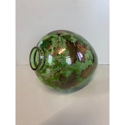 ANTICO VASO VETRO VERDE TRASPARENTE DECORO ARGENTATO TRALCI VITE ART NOUVEAU '20