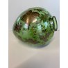 ANTICO VASO VETRO VERDE TRASPARENTE DECORO ARGENTATO TRALCI VITE ART NOUVEAU '20