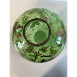 ANTICO VASO VETRO VERDE TRASPARENTE DECORO ARGENTATO TRALCI VITE ART NOUVEAU '20