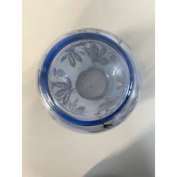 ANTICO VASO VETRO BLU TRASPARENTE DECORO ARGENTATO FOGLIE FRUTTI ART NOUVEAU '20