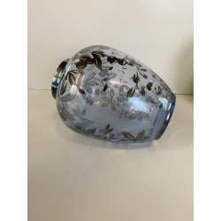 ANTICO VASO VETRO BLU TRASPARENTE DECORO ARGENTATO FOGLIE FRUTTI ART NOUVEAU '20