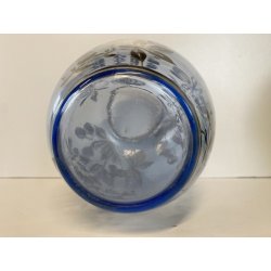 ANTICO VASO VETRO BLU TRASPARENTE DECORO ARGENTATO FOGLIE FRUTTI ART NOUVEAU '20