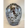 ANTICO VASO VETRO BLU TRASPARENTE DECORO ARGENTATO FOGLIE FRUTTI ART NOUVEAU '20