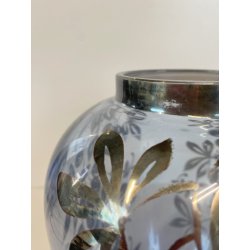 ANTICO VASO VETRO BLU TRASPARENTE DECORO ARGENTATO FOGLIE FRUTTI ART NOUVEAU '20