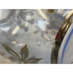 ANTICO VASO VETRO BLU TRASPARENTE DECORO ARGENTATO FOGLIE FRUTTI ART NOUVEAU '20