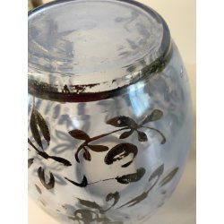 ANTICO VASO VETRO BLU TRASPARENTE DECORO ARGENTATO FOGLIE FRUTTI ART NOUVEAU '20