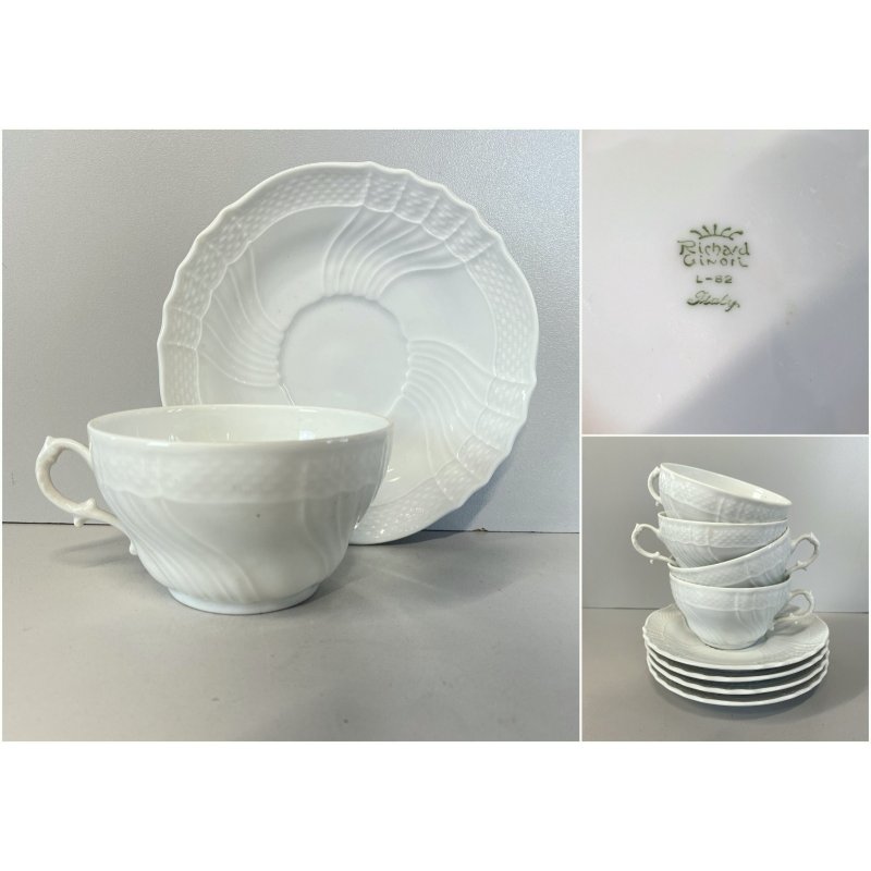 SET 4 TAZZA Tè PIATTINO PORCELLANA Richard Ginori  VECCHIO GINORI BIANCO VINTAGE