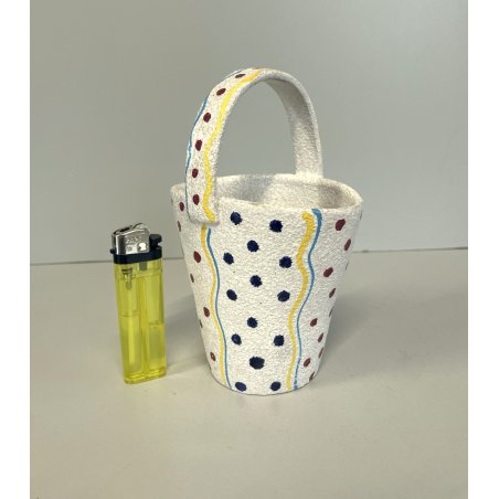 ANTICO piccolo VASETTO a CESTINO ceramica ANNI 50 stile ALBISOLA GRANULATO MAT