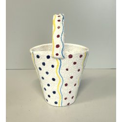 ANTICO piccolo VASETTO a CESTINO ceramica ANNI 50 stile ALBISOLA GRANULATO MAT