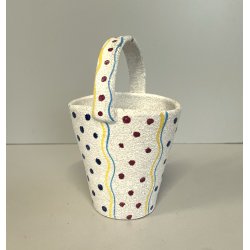 ANTICO piccolo VASETTO a CESTINO ceramica ANNI 50 stile ALBISOLA GRANULATO MAT