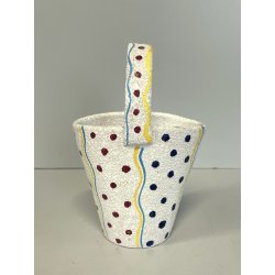 ANTICO piccolo VASETTO a CESTINO ceramica ANNI 50 stile ALBISOLA GRANULATO MAT